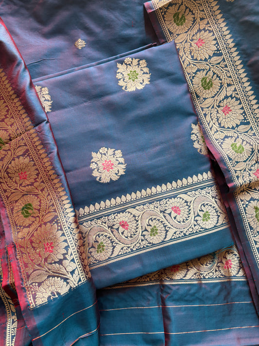 Blue dhoop chau katan by katan silk suit set