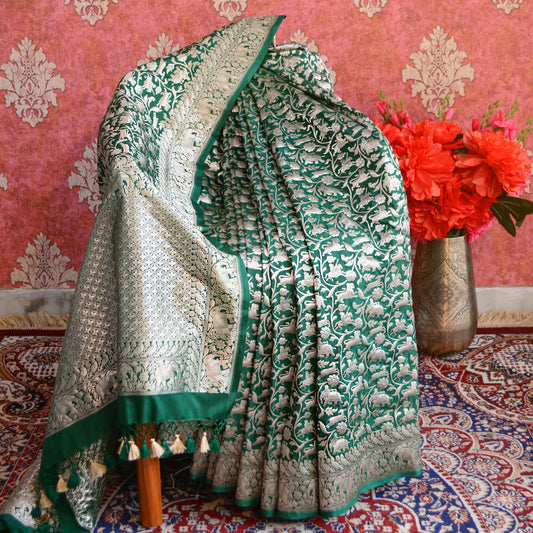 Emerald Green Mashru Silk Saree