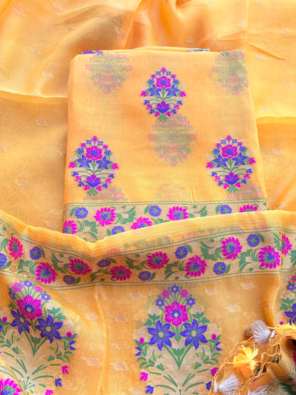 Yellow kora silk meenadar suit set