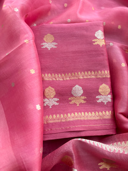 Pink moonga silk kurta , bottom and kora silk dupatta