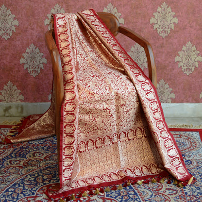 Maroon Banarasi silk shikargah dupatta
