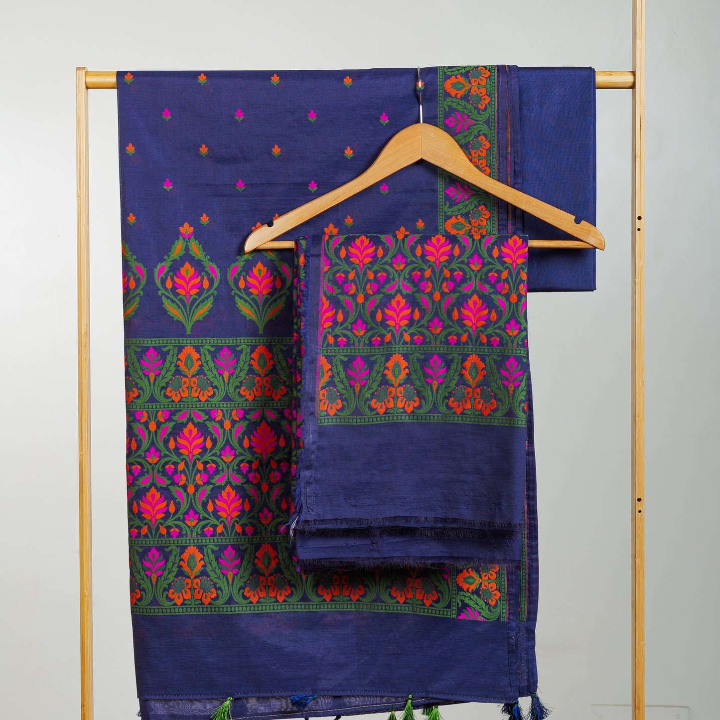 Blue Full Jaal Weaving Chanderi Suit Set