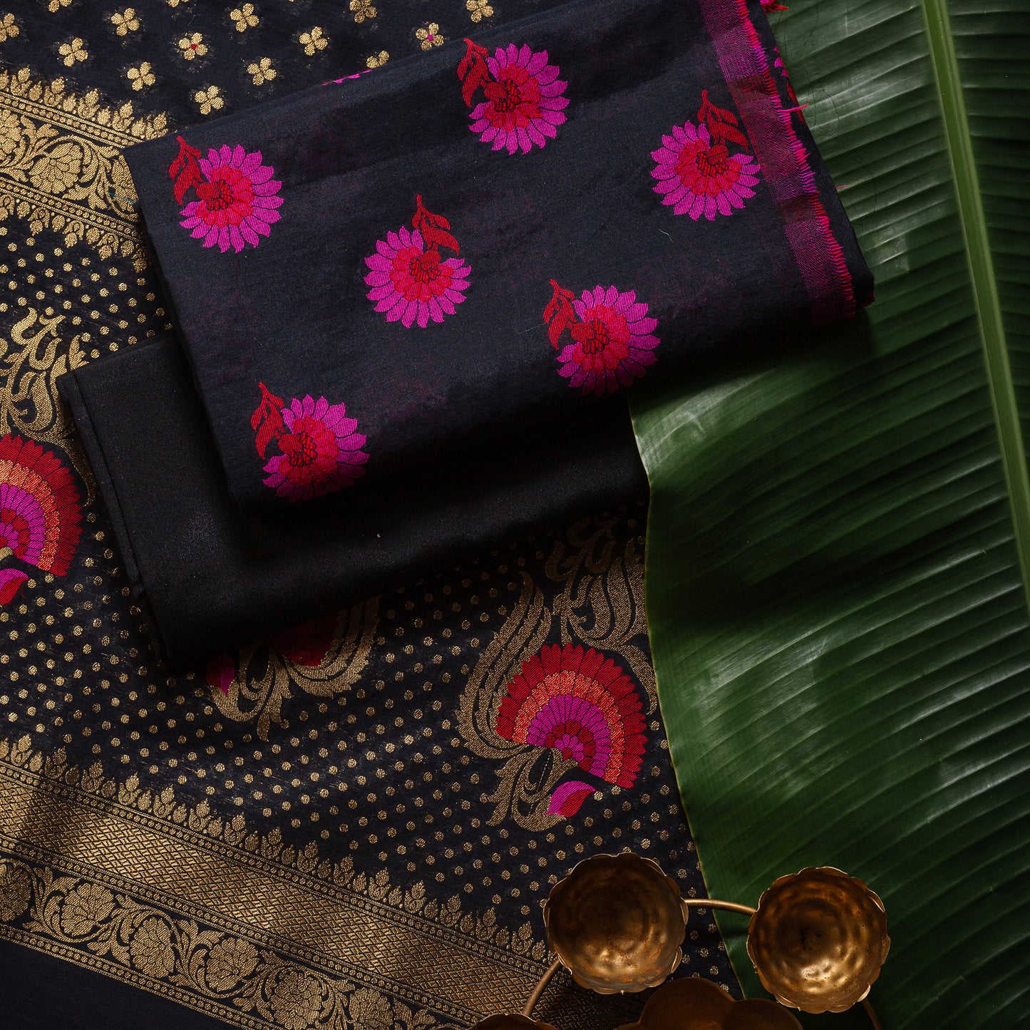 Flower weaving Black Suit Set with Zari work