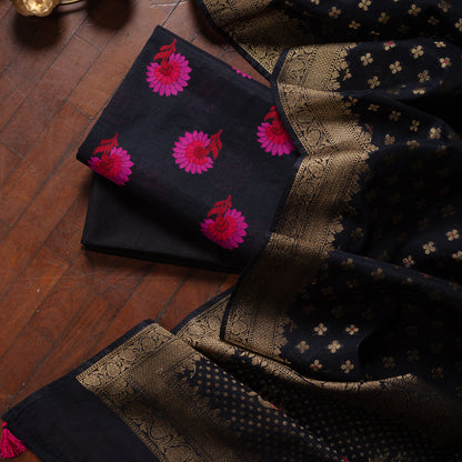 Flower weaving Black Suit Set with Zari work