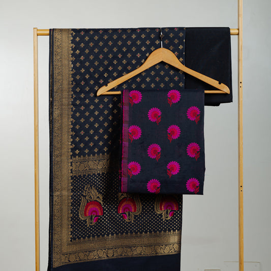 Flower weaving Black Suit Set with Zari work