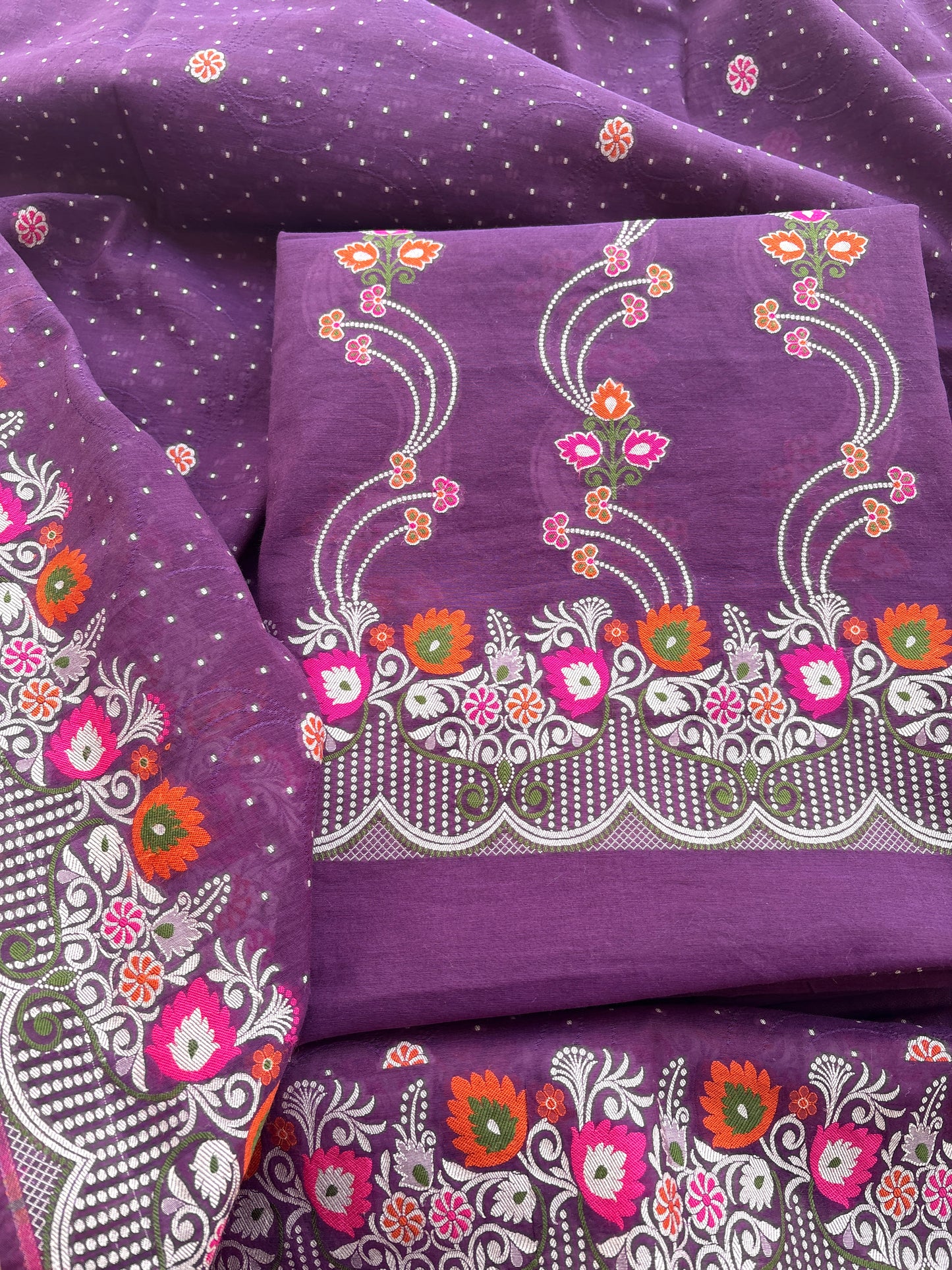 Purple Chanderi cotton tilfi weaving suit set