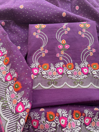 Purple Chanderi cotton tilfi weaving suit set