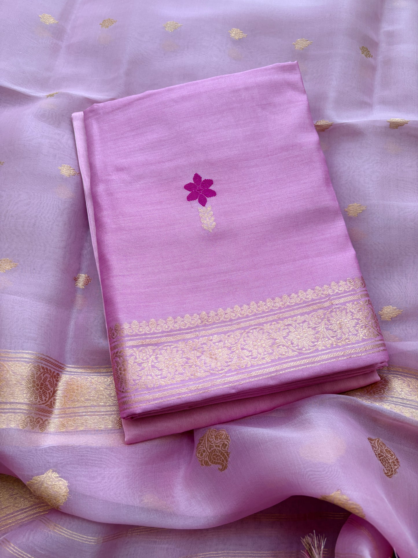 Pink Chiniya kora meenadar suit set