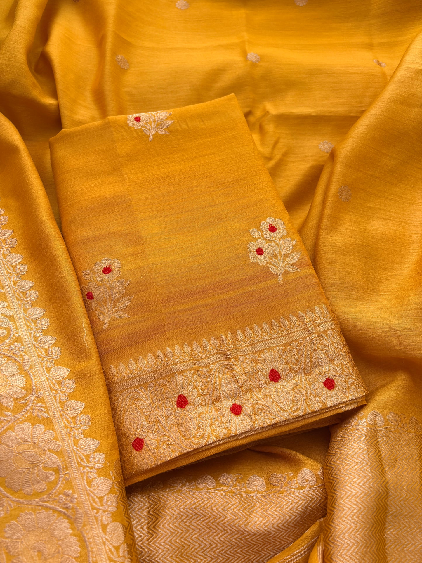 Yellow moonga silk kadhwa suit set