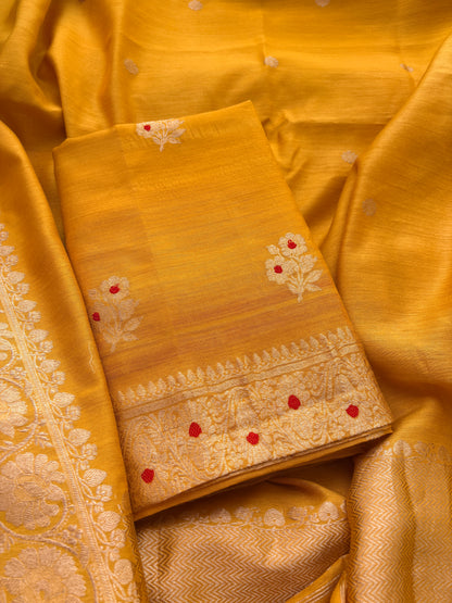 Yellow moonga silk kadhwa suit set
