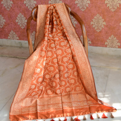 Rust orange katan silk kadhwa dupatta