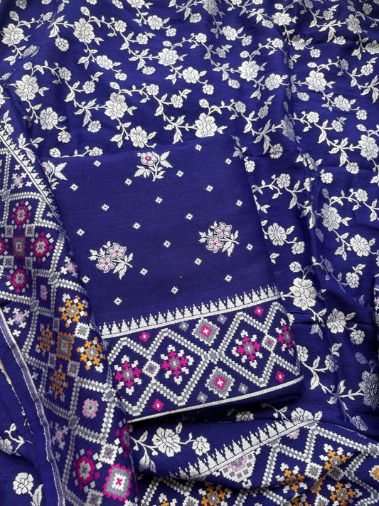 Purple blue moonga silk suit set