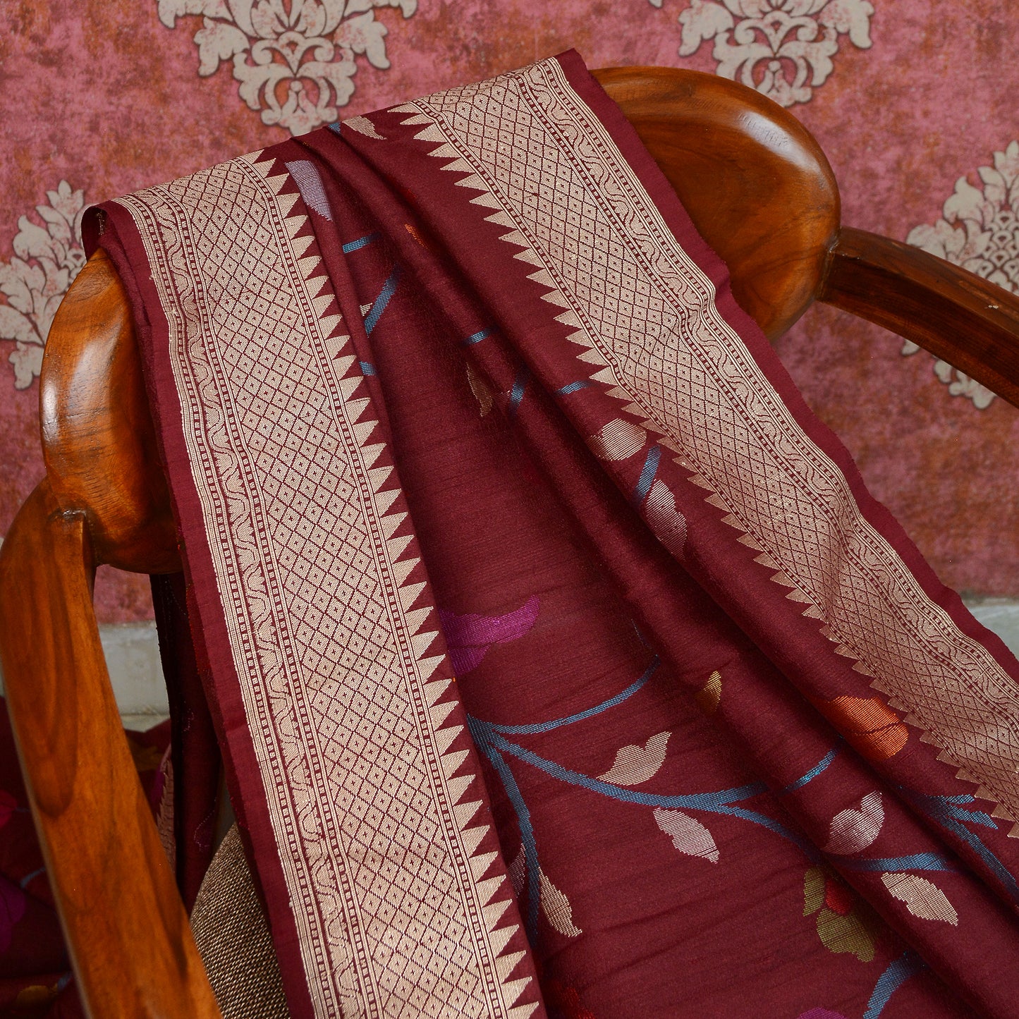 Wine tussar silk kadhwa dupatta