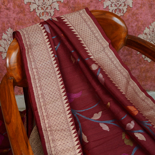 Wine tussar silk kadhwa dupatta