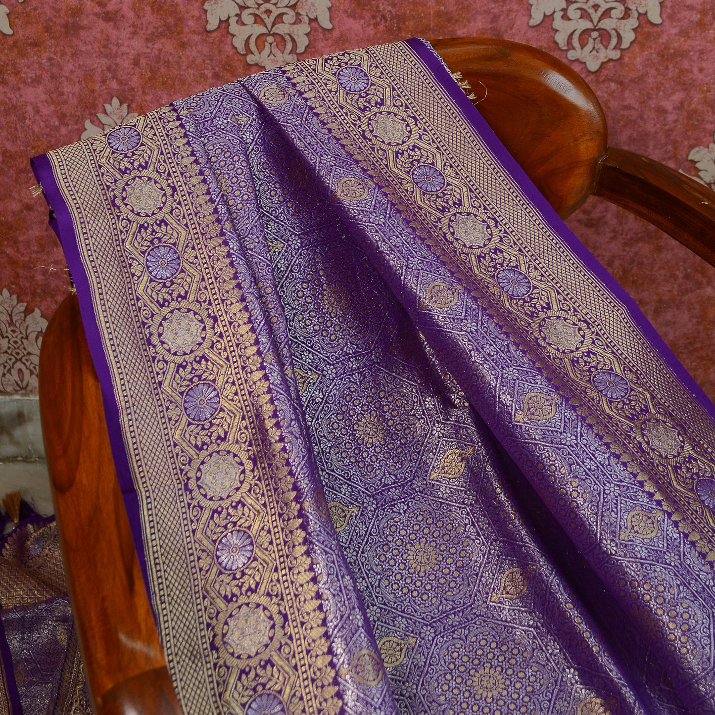 Purple Khaddi georgette brocade dupatta