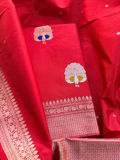 Red katan by katan silk kadhwa suit set