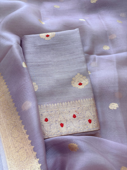 Lavender moonga silk kadhwa suit set