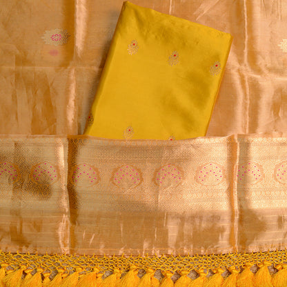 Yellow Chiniya silk suit with tissue dupatta