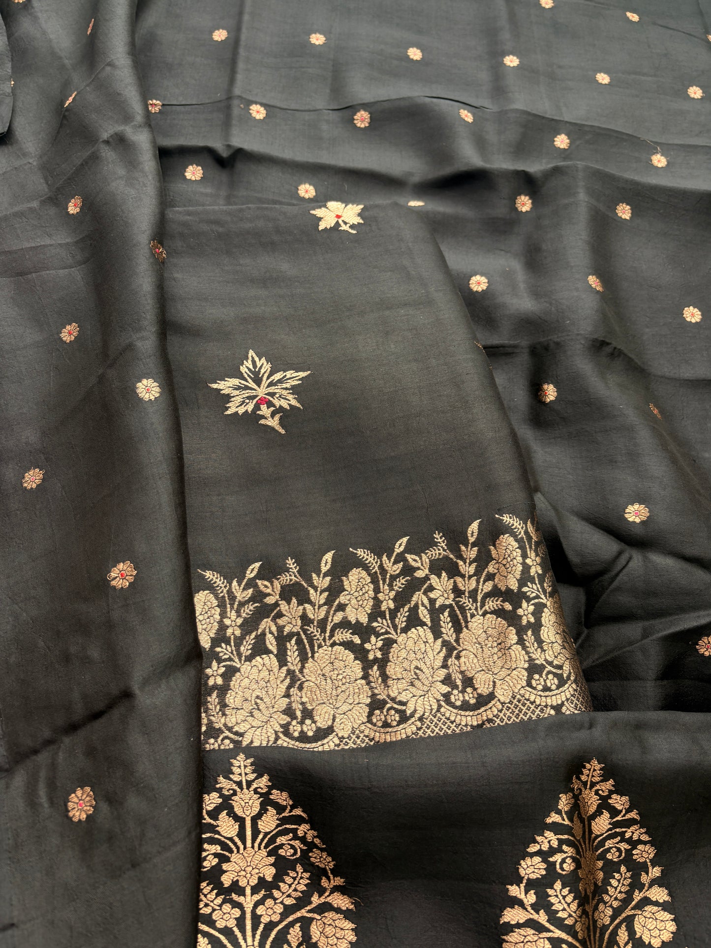 Black mango silk kadhwa suit set