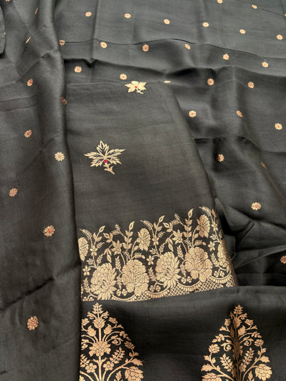 Black mango silk kadhwa suit set