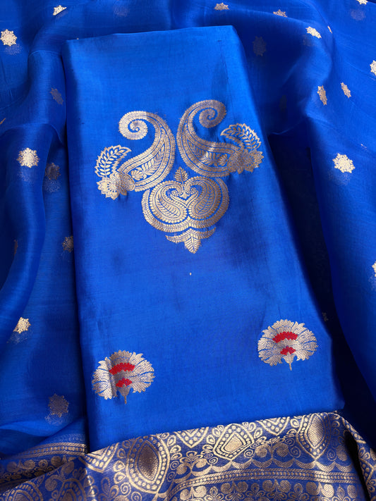Blue  mango silk kadhwa suit set