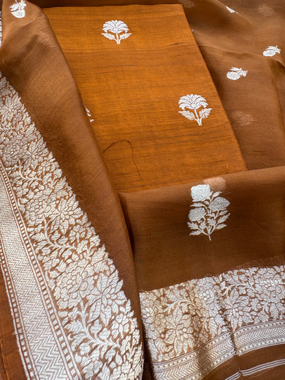 Rust raw silk suit set with kora silk bottom
