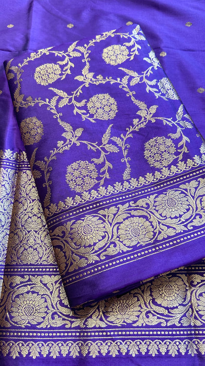 Purple full Jaal kadhwa katan silk kurta, katan silk bottom and katan silk dupatta