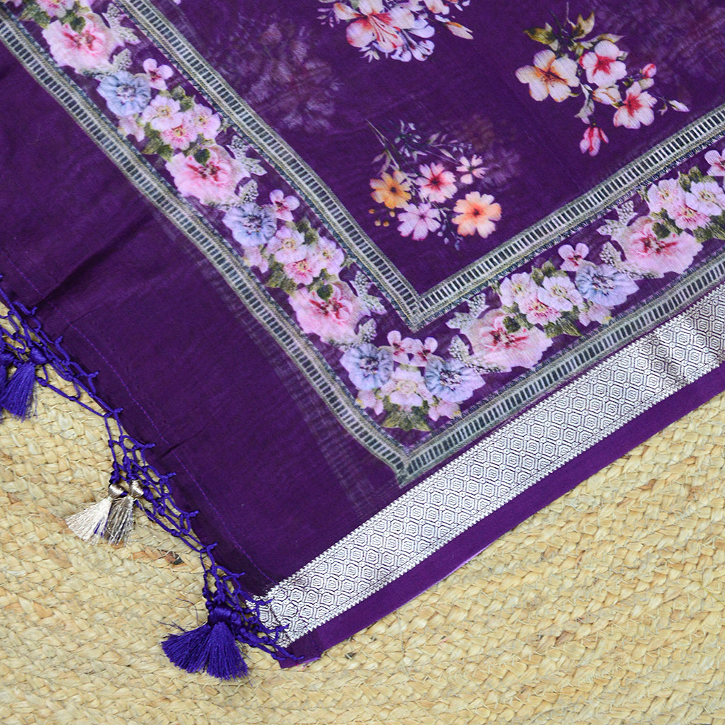 Purple Chanderi silk printed suit set
