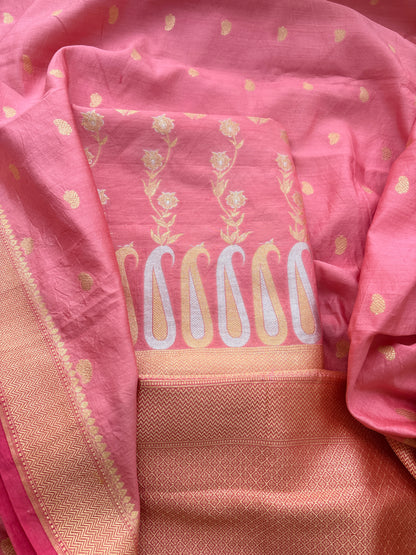 Pink Chiniya silk jaal kurta with booti dupattas