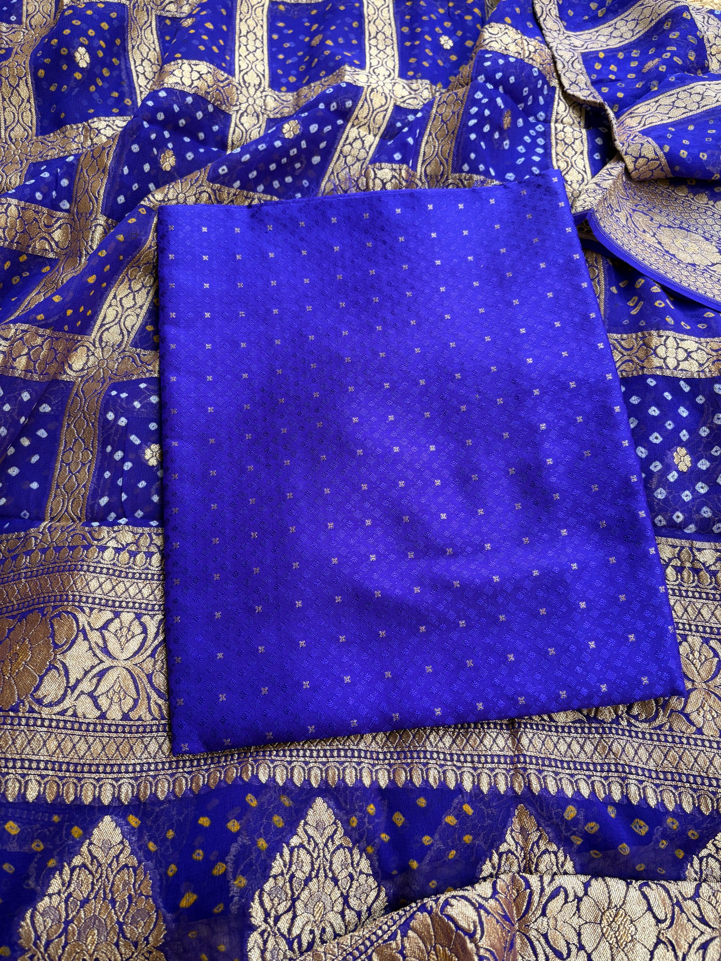 Blue katan silk kurta and bandhani dupatta
