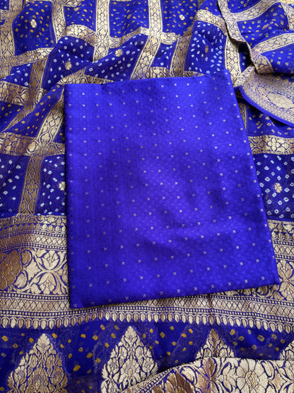Blue katan silk kurta and bandhani dupatta