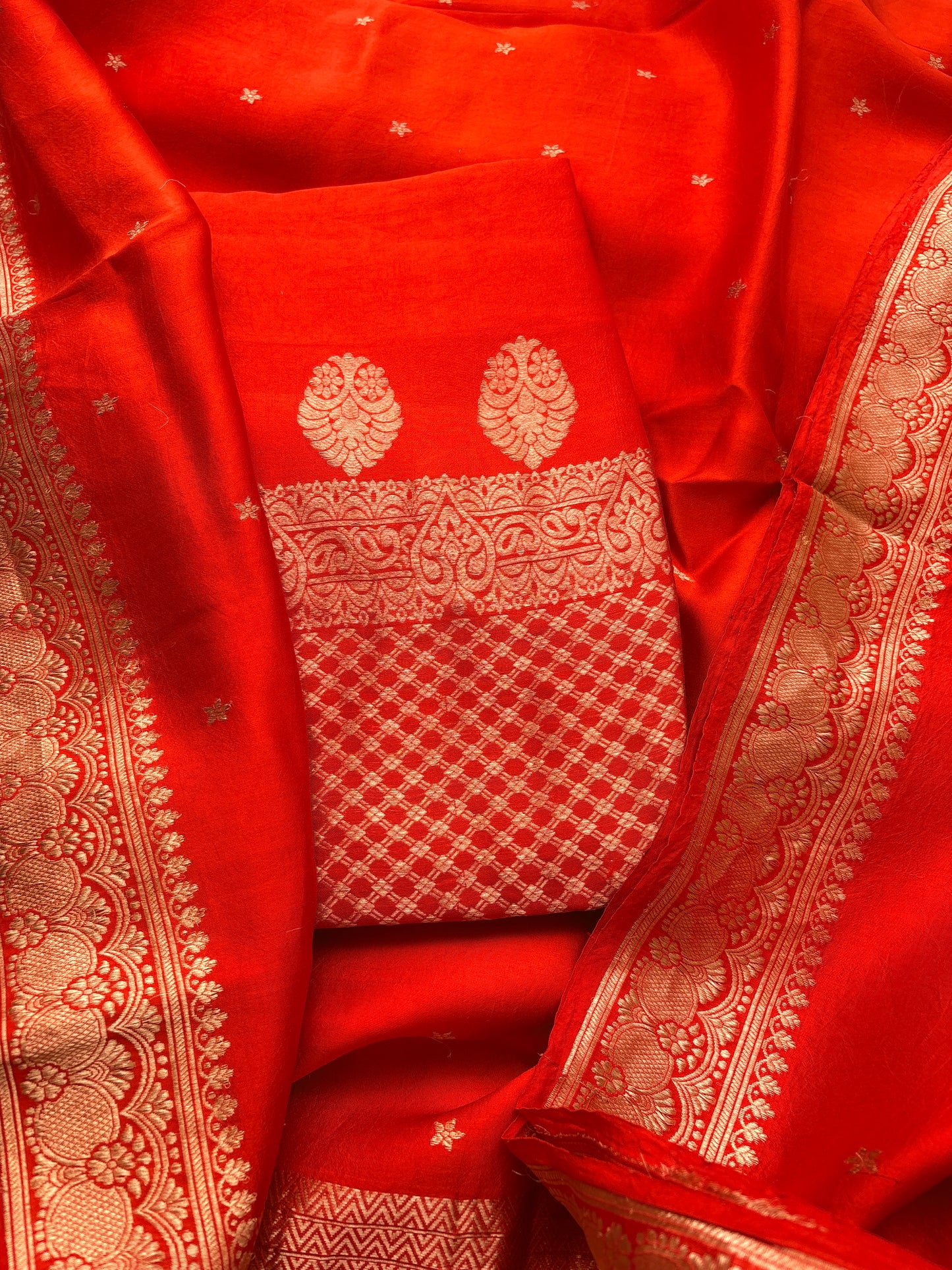 Orange raw mango silk kadhwa suit set