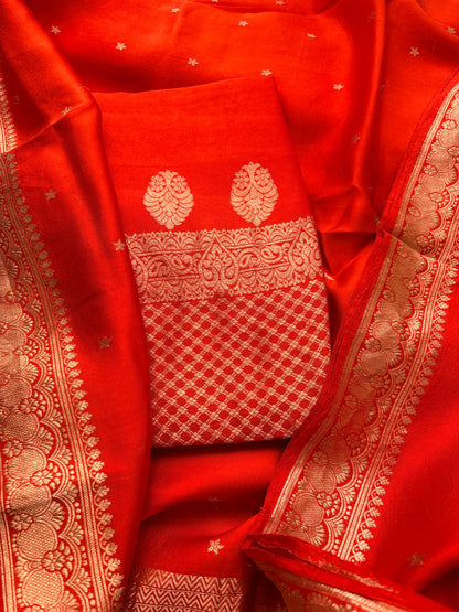 Orange raw mango silk kadhwa suit set