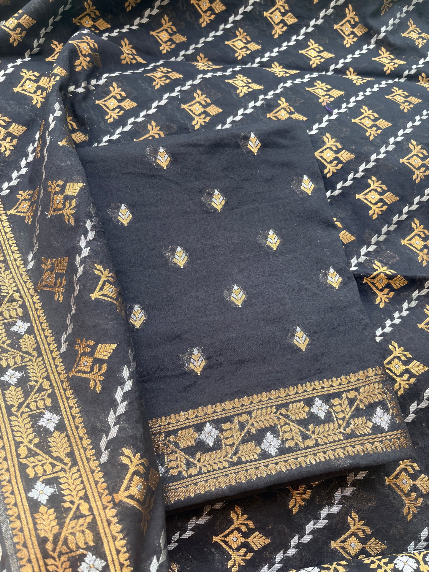 Black Jamdani Weave  Chanderi  suit set