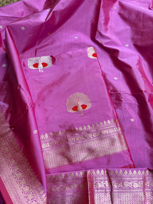 Pink katan by katan silk kadhwa suit set