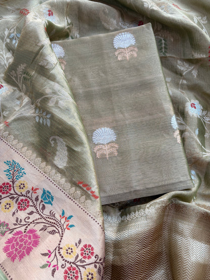 Pure tissue kadhwa suit with kora tissue tifli dupatta .