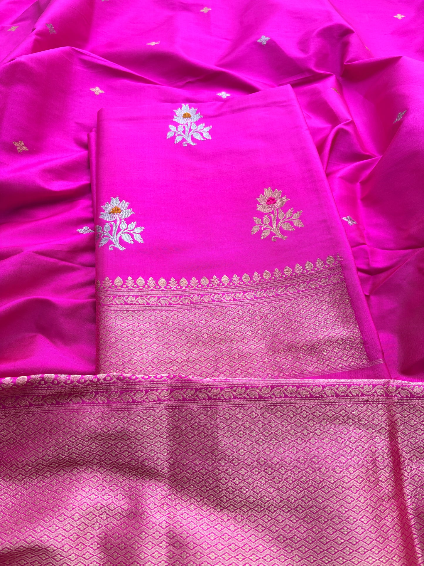 Pink katan by katan silk kadhwa suit set