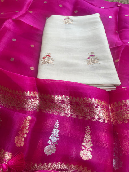 Cream moonga silk kurta, bottom and kora silk dupatta