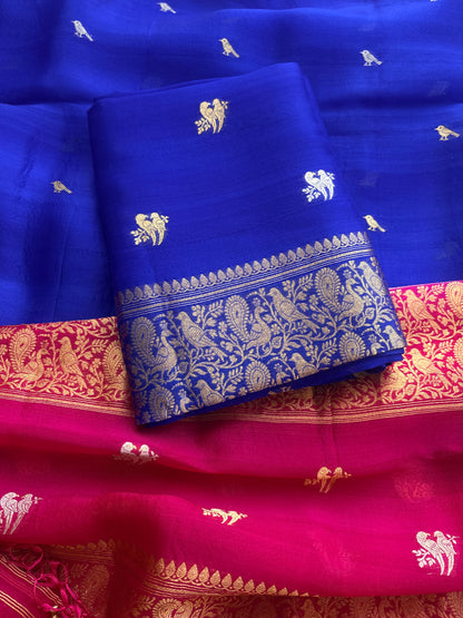 Blue Kora silk kadhwa suit with shaded dupatta