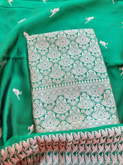 Green mango silk kadhwa brocade suit set
