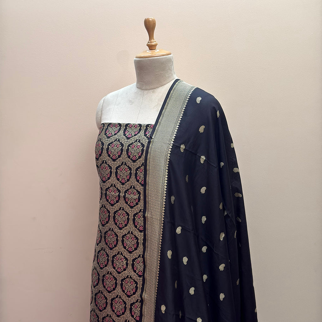 Black brocade meenadar Chiniya silk suit set
