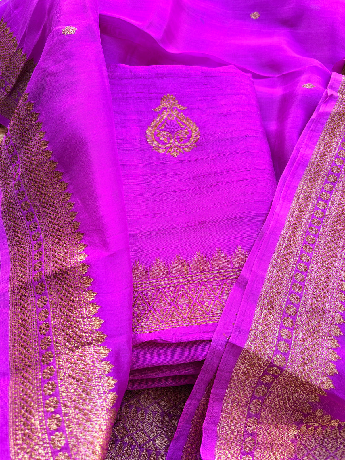 Purple meenadar tussar  silk suit set