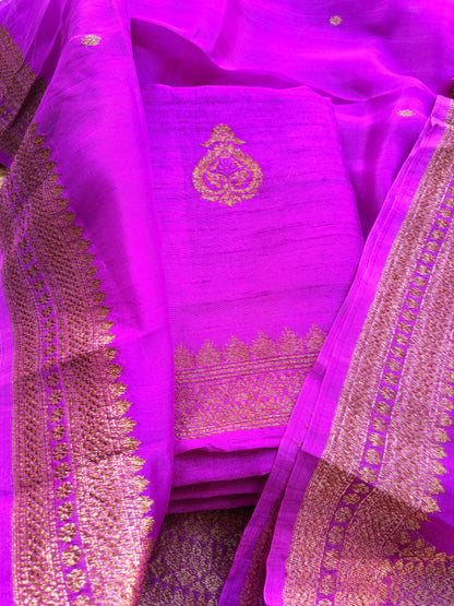 Purple meenadar tussar  silk suit set