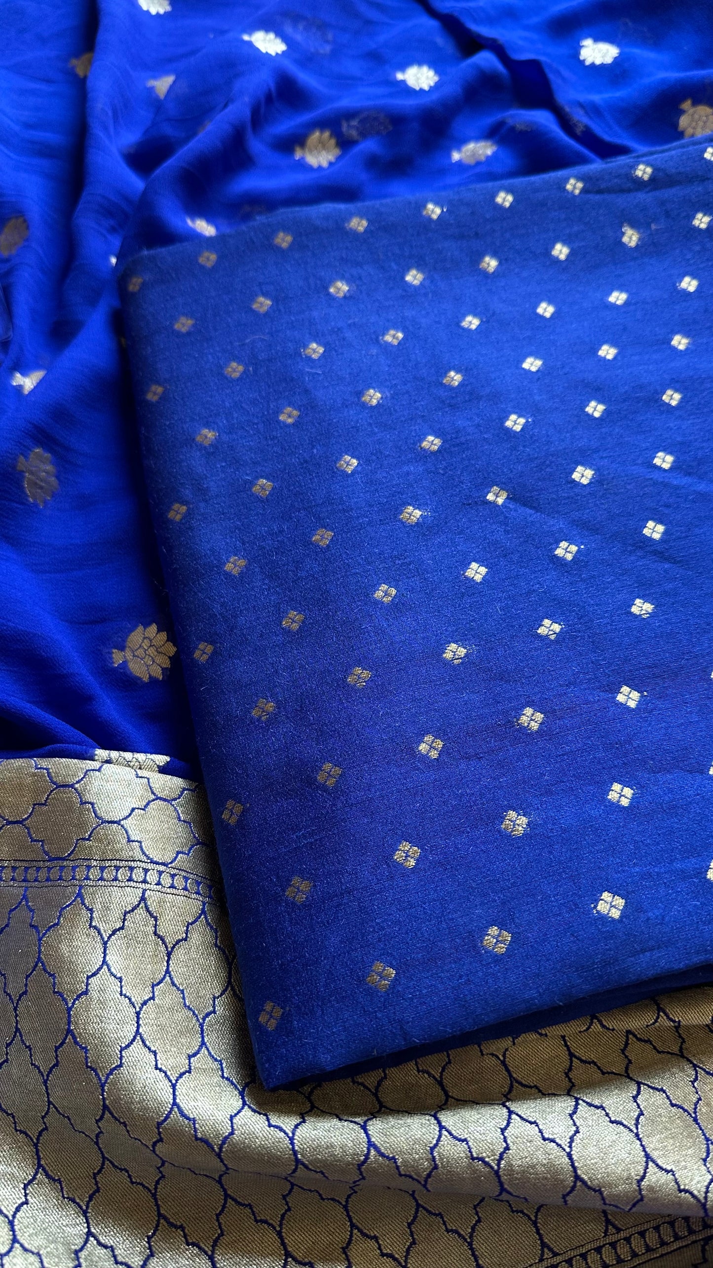 Blue pure moonga silk kurta, moonga silk bottom and georgette dupatta.