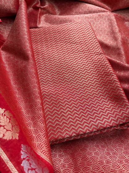 Red cotton tissue silk suit set