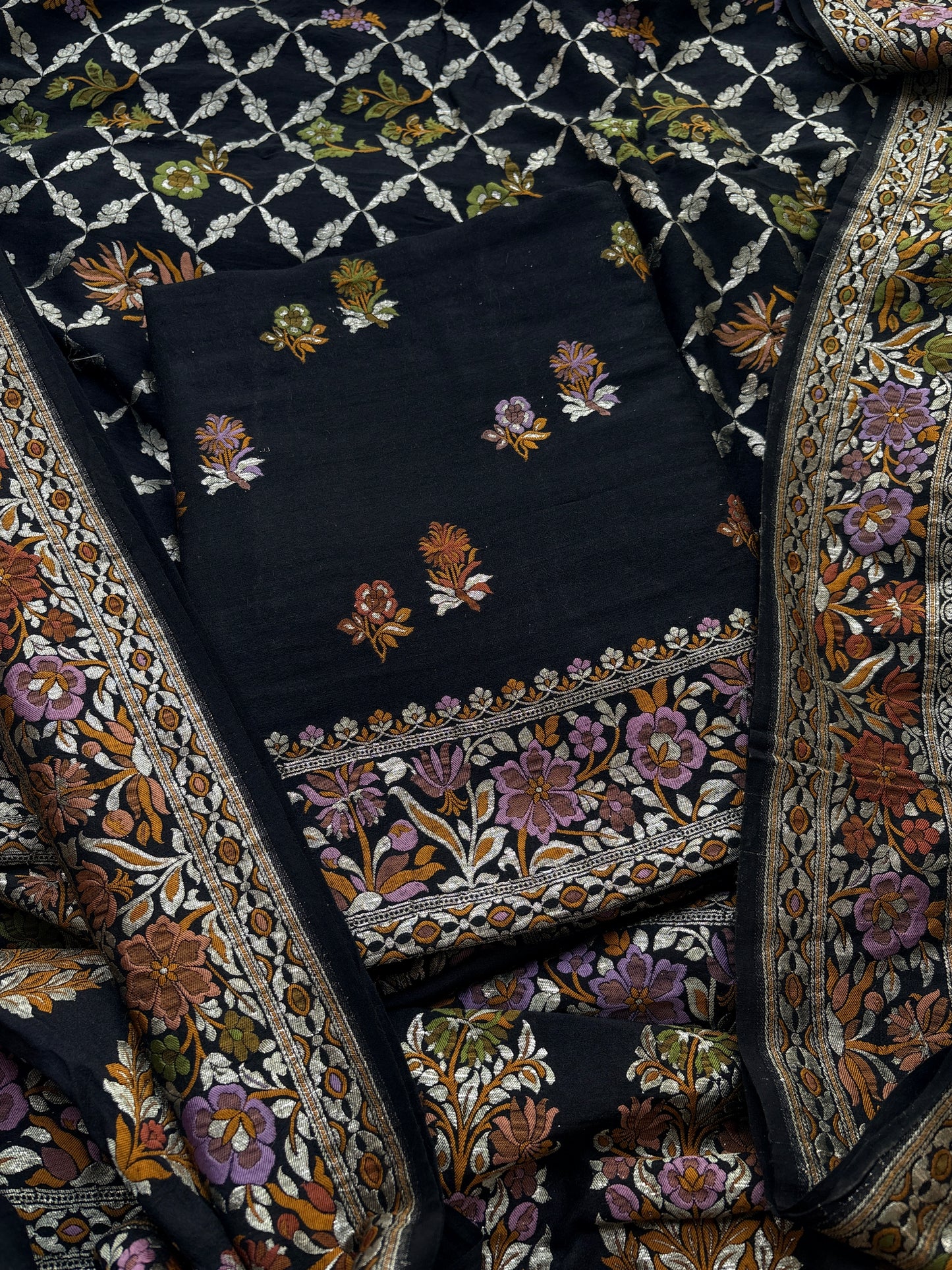 Black moonga silk kadhwa suit set