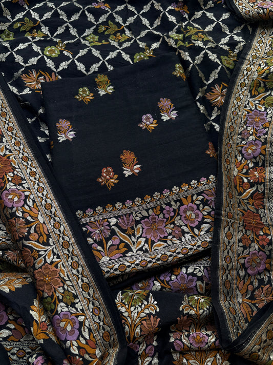 Black moonga silk kadhwa suit set