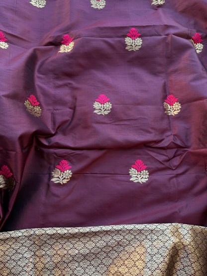 Wine Chiniya silk kurta set with katan silk dupatta