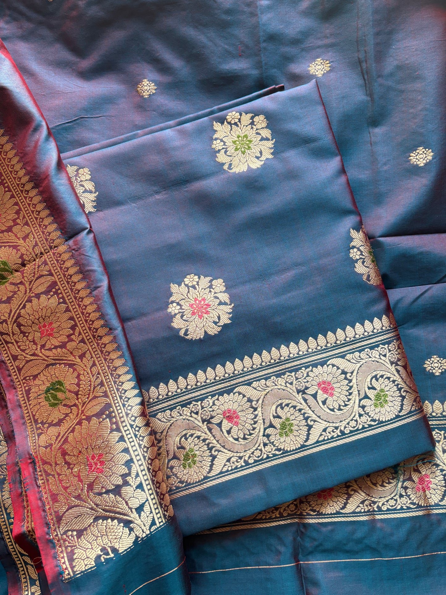 Blue dhoop chau katan by katan silk suit set