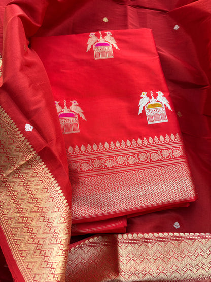 Red katan by katan silk kadhwa suit with tissue dupatta